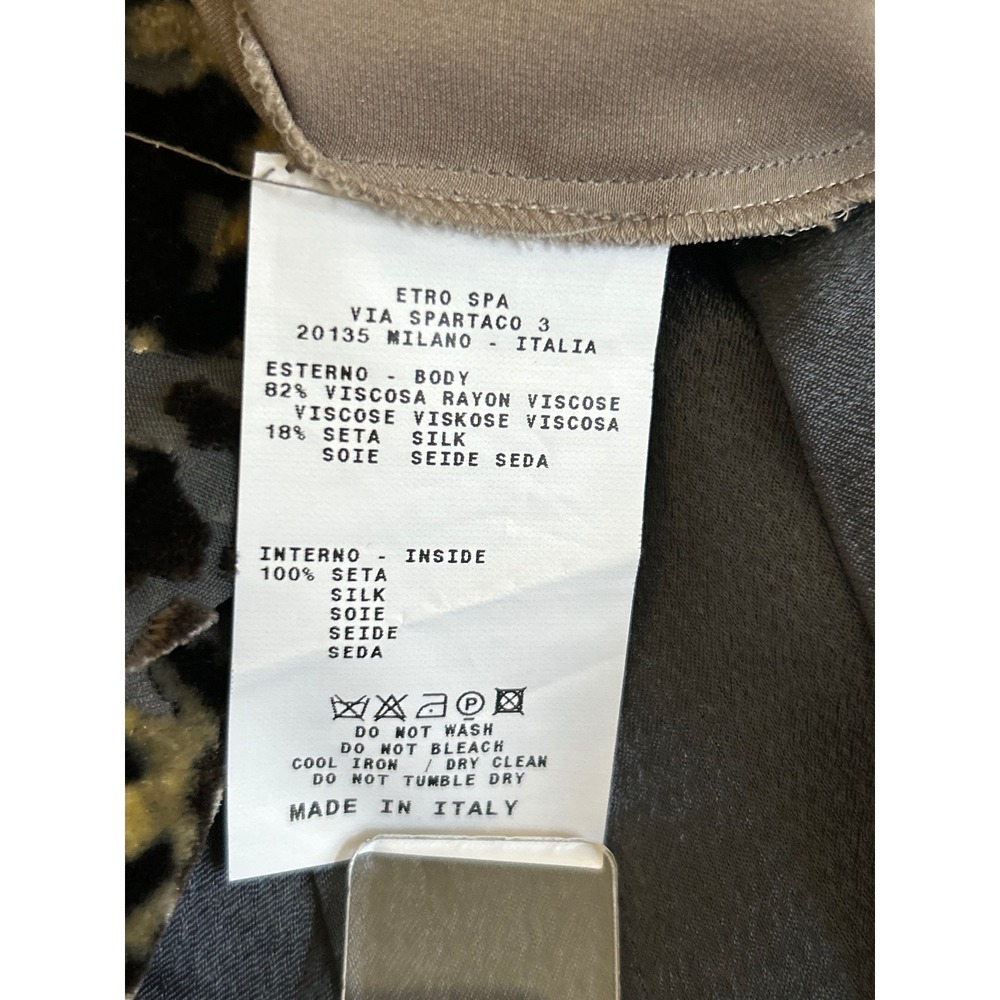 Etro Italy Silk Blend Burnout Velvet Animal Print Sheath Dress Gray Size 46 - Picture 3 of 8